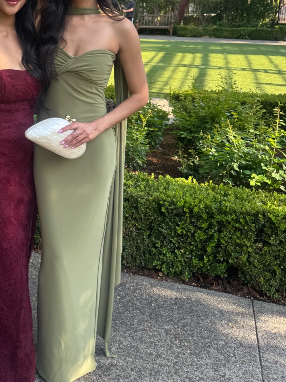 Elegant Olive Green Strapless Evening Gown